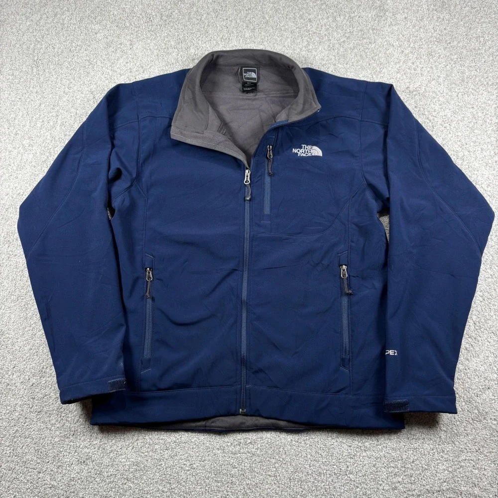 The North Face Apex Softshell Jacket Mens Medium Navy Blue Full Zip Fleece Lined